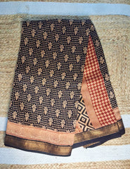 Handblock Printed Bagh Saree- Blalck BG03 - Wefta
