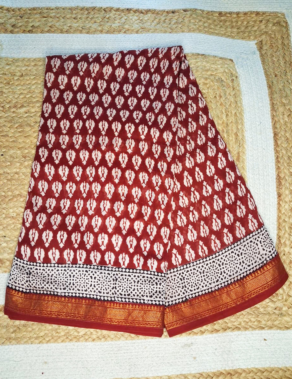 Handblock printed Bagh Saree- Red BG01 - Wefta