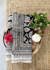 Handblock printed Cotton Bagru Sarong - 01 Black - Wefta