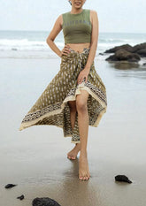 Handblock Printed Cotton Bagru Sarong - 04 Brown - Wefta