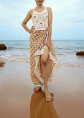 Handblock Printed Cotton Bagru Sarong - 07 Peach - Wefta