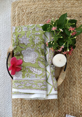Handblock Printed Cotton Bagru Sarong - 09 Fresh Green - Wefta