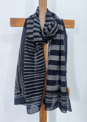 Handblock Printed Dabu (mud resist) Cotton Stole - 05 Siyahi - Wefta
