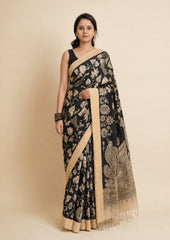 Handpainted Kalamkari Saree Cotton- Black & White HPK5 - Wefta