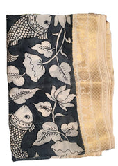 Handpainted Kalamkari Saree Cotton- Black & White HPK5 - Wefta
