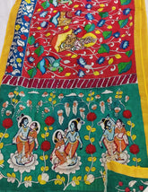 Handpainted Kalamkari Saree Cotton- Red-Green HPK08 - Wefta