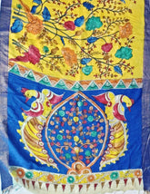 Handpainted Kalamkari Saree Cotton- Yellow-Blue HPK06 - Wefta