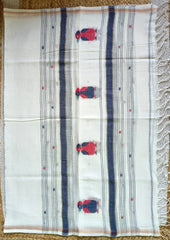 Jamdani Stole - Chidiya - White w1 - Wefta
