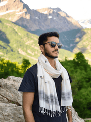 Jamdani Stole- Chidiya- White w3 - Wefta