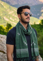 Jamdani Stole - Dark Green - Wefta
