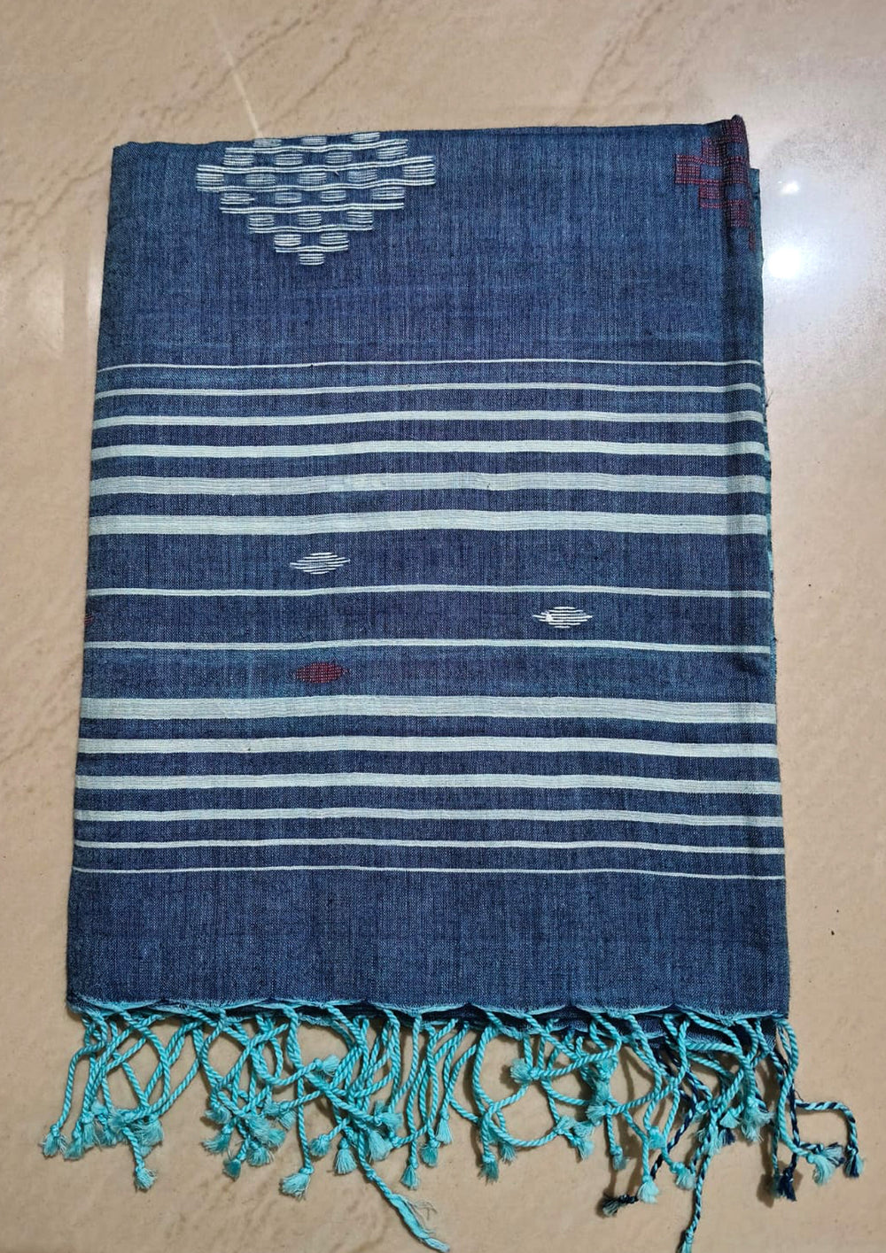 Jamdani Stole- Denim Blue 2 - Wefta