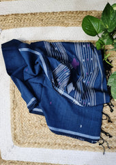 Jamdani Stole - Denim Blue 4 - Wefta