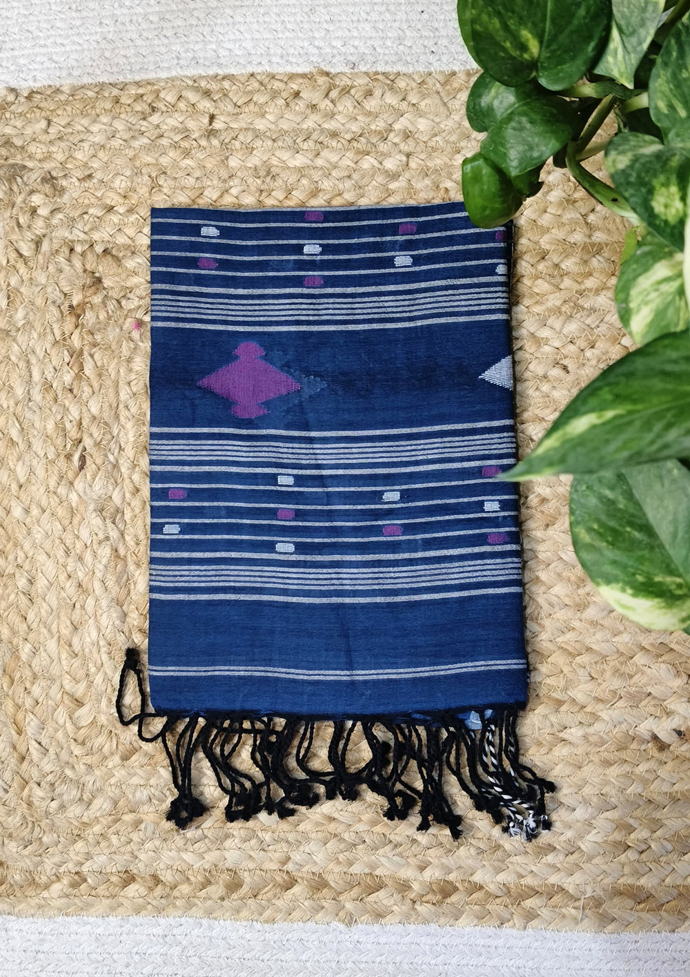 Jamdani Stole - Denim Blue 4 - Wefta