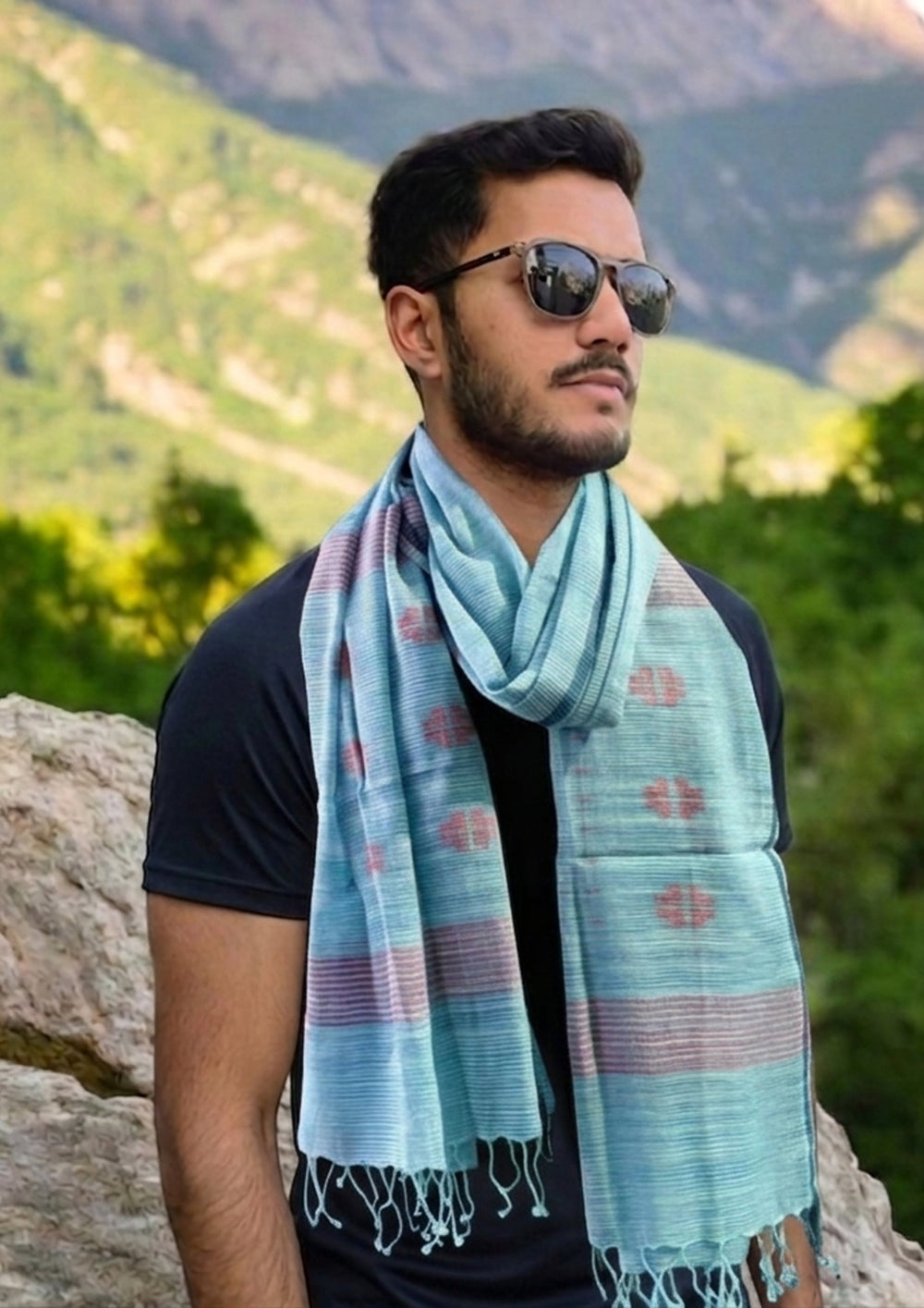 Jamdani Stole - Denim Blue HJ23 - Wefta