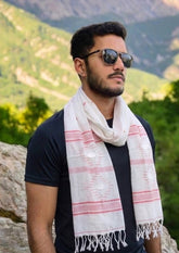 Jamdani Stole - White HJ25 - Wefta