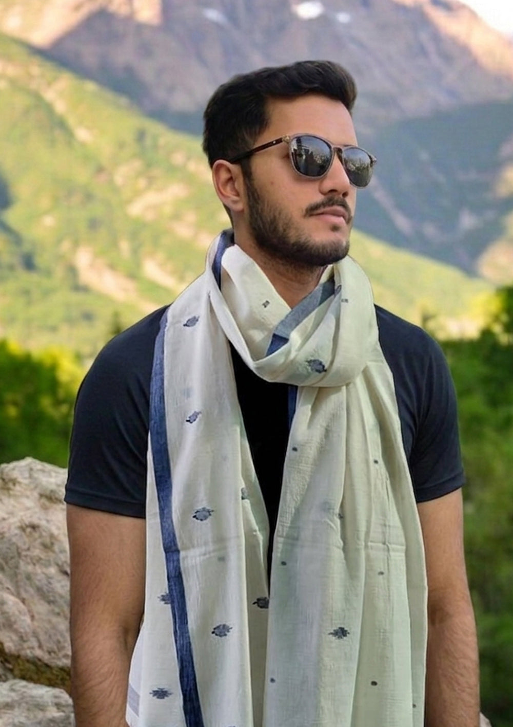 Jamdani Stole - White HJ33 - Wefta