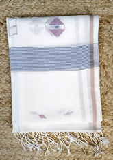 Jamdani Stole - White W4 - Wefta