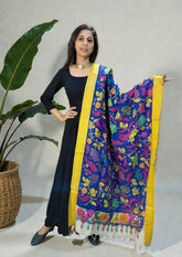 Kalamkari Handpainted Dupatta - Blue K15 - Wefta