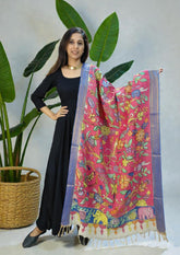 Kalamkari Handpainted Dupatta - Red K16 - Wefta