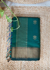 Maheshwari silk saree - Blue Green M10 - Wefta