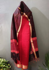 Maheshwari Silk Suit Set - Buti Red - Wefta