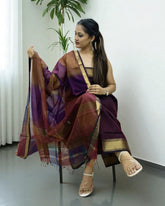 Maheshwari Silk Suit Set - Jamuni (dhup - chav) - Wefta