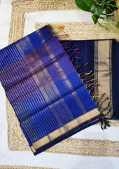 Maheshwari Silk Suit Set- Royal blue1 - Wefta