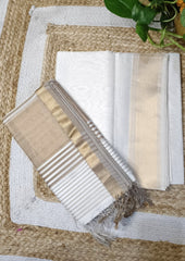 Maheshwari Silk Suit Set- White & Gold (Buti) - Wefta
