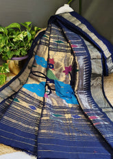 Paithani Cotton Saree - Navy Blue - Wefta