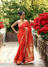 Paithani Cotton Saree- Red - Wefta