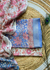Printed Linen Suit Set- Blue Pink PL07 - Wefta