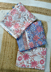 Printed Linen Suit Set- Blue Pink PL07 - Wefta