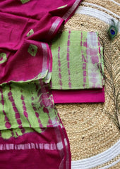 Printed Linen Suit Set- Pink Green PL03 - Wefta