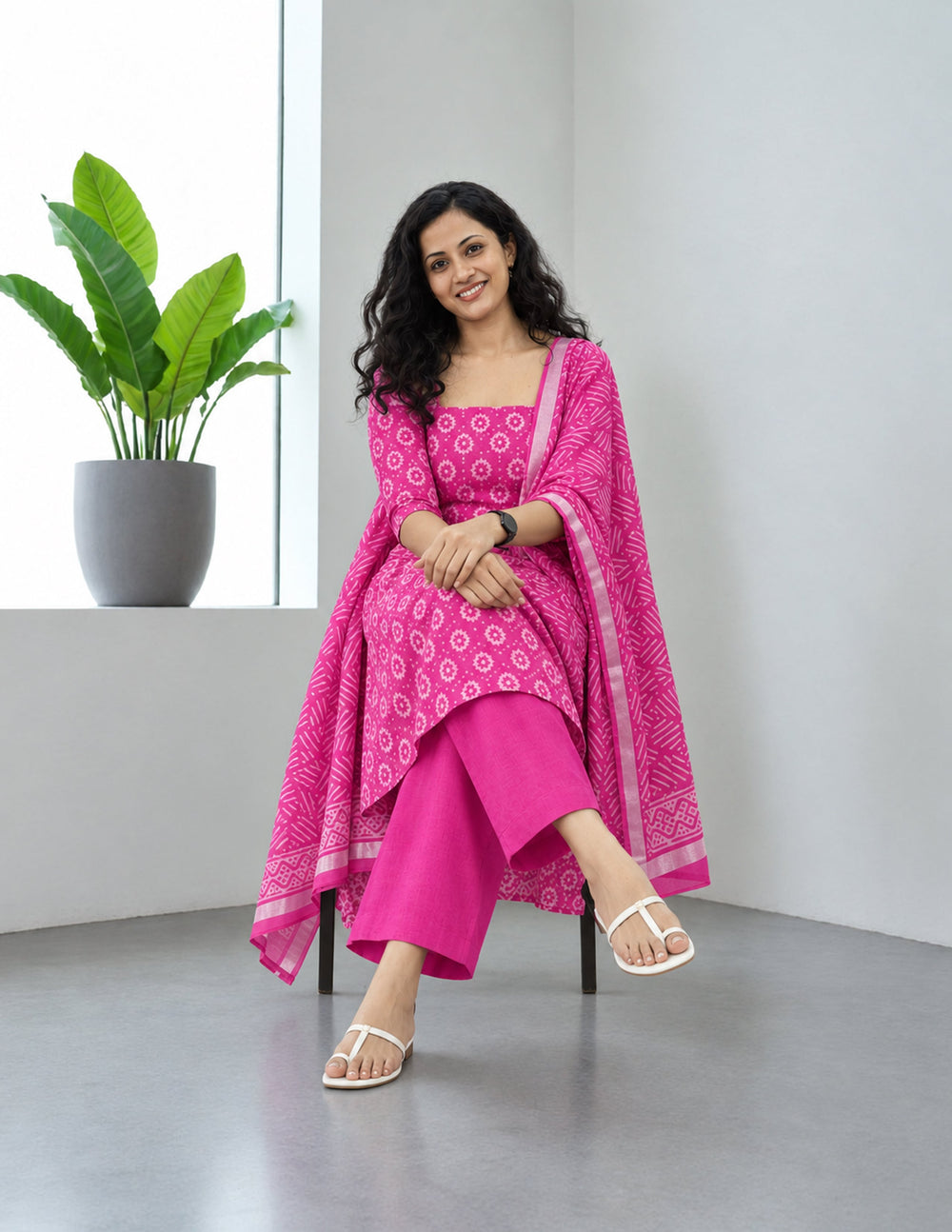 Printed Linen Suit Set- Pink Self PL06 - Wefta