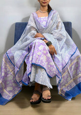 Sanaganeri Chanderi Suit - Lilac - Wefta