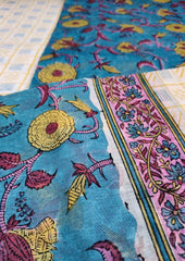 Sanganeri Chanderi Suit- Blue - Wefta