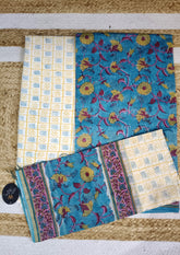 Sanganeri Chanderi Suit- Blue - Wefta