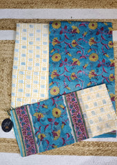 Sanganeri Chanderi Suit- Blue - Wefta