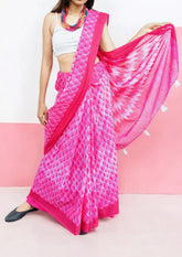 Shibori Cotton Mulmul Saree- Pink 1 - Wefta