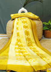 Shibori Maheshwari Saree S1 - Yellow - Wefta