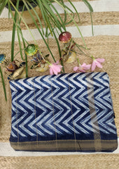 Shibori Maheshwari Saree S10 - Blue - Wefta