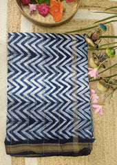 Shibori Maheshwari Saree S10 - Blue - Wefta