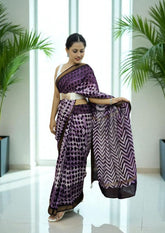 Shibori Maheshwari Saree S8 - Purple - Wefta