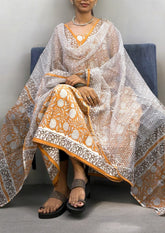 Sanganeri Cotton Kota Suit- Mustard Yellow