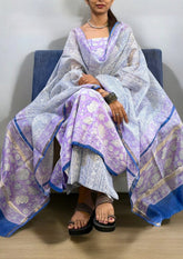 Sanaganeri Chanderi Suit- Lilac