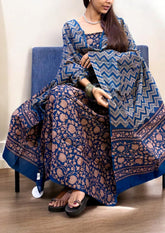 Bagru Chanderi Suit- Dark Blue 01