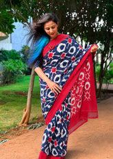Telia Rumal Saree- Blue & Red TR03 - Wefta