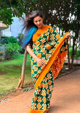 Telia Rumal Saree- Mustard & Green TR01 - Wefta