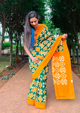 Telia Rumal Saree- Mustard & Green TR02 - Wefta