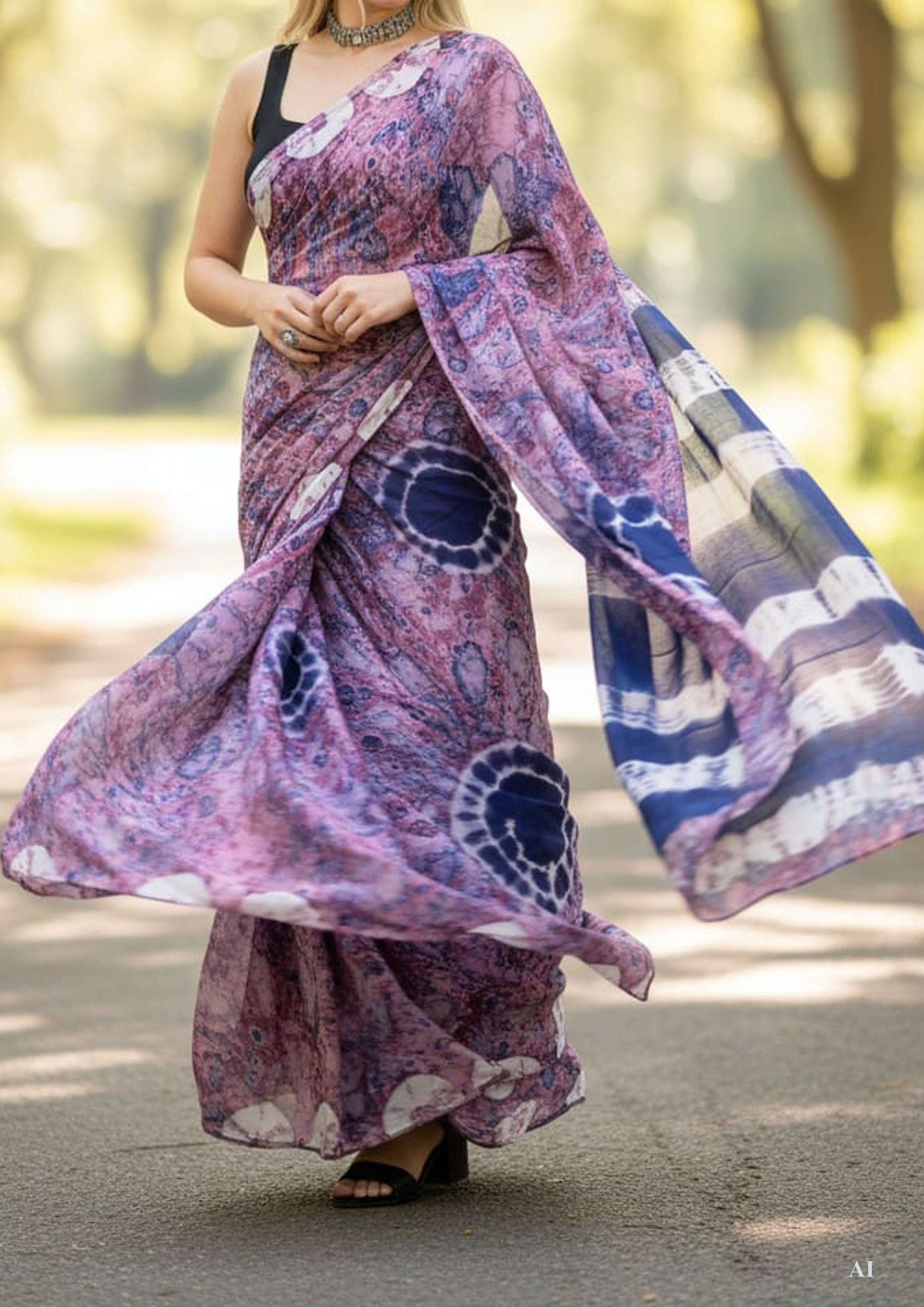 Tie-Dye Printed Saree- Purple DP10